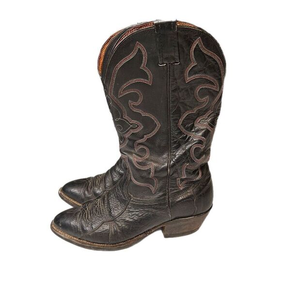 Nocona Men\'s Cowboy Western Boot Stitched Black Leather Pointed Toe 8 D Made USA main image 7